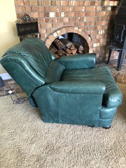 Green Leather Chair & Ottoman - High Quality, Needs TLC