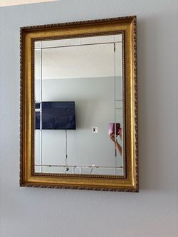 Gold Ornate Framed Beveled Wall Mirror