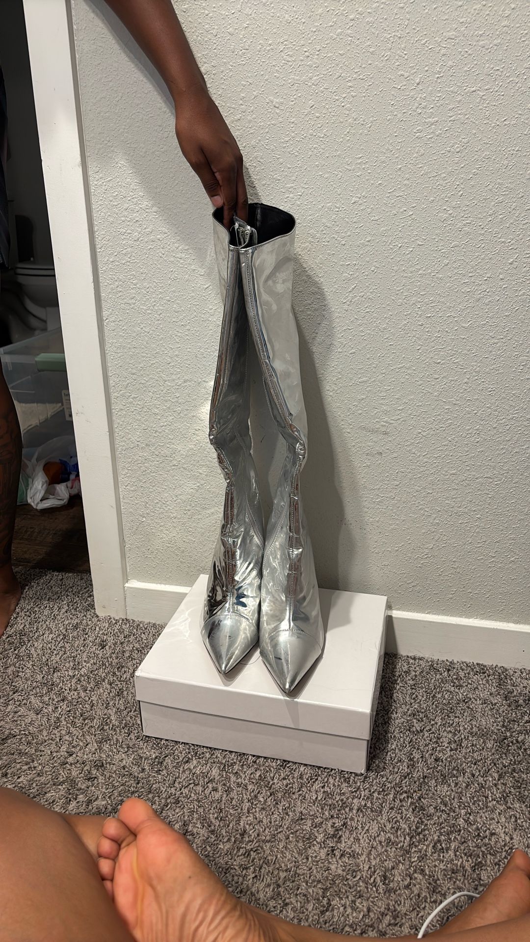 Silver Thigh High Boots