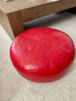 Red Faux Leather Pouf
