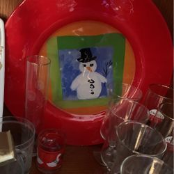 Snow Man Glass Plate 14”