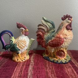Two Ceramic Rooster Cookie Jars Both $35 Great Christmas Gift 