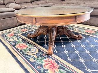 Round Wood Coffee Table with Glass Top