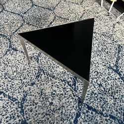 Modern Triangular Side Table - Black Glass and Metal