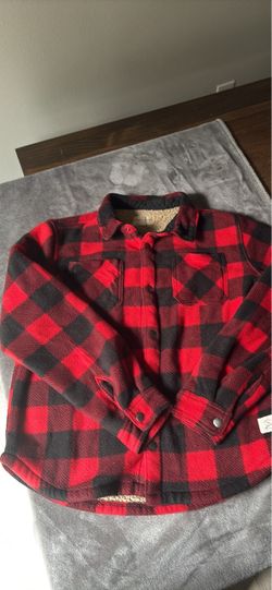 Red Black Buffalo Plaid Sherpa-Lined Shirt Jacket