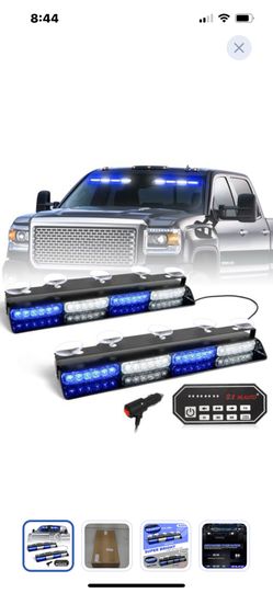 “New”(2)Emergency Strobe Light Bars(2” X 17”)Blue/White (for interior Front And Back Windshields)plug In/control Switch 