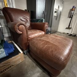 Natuzzi brown Leather Arm Chair with Ottoman