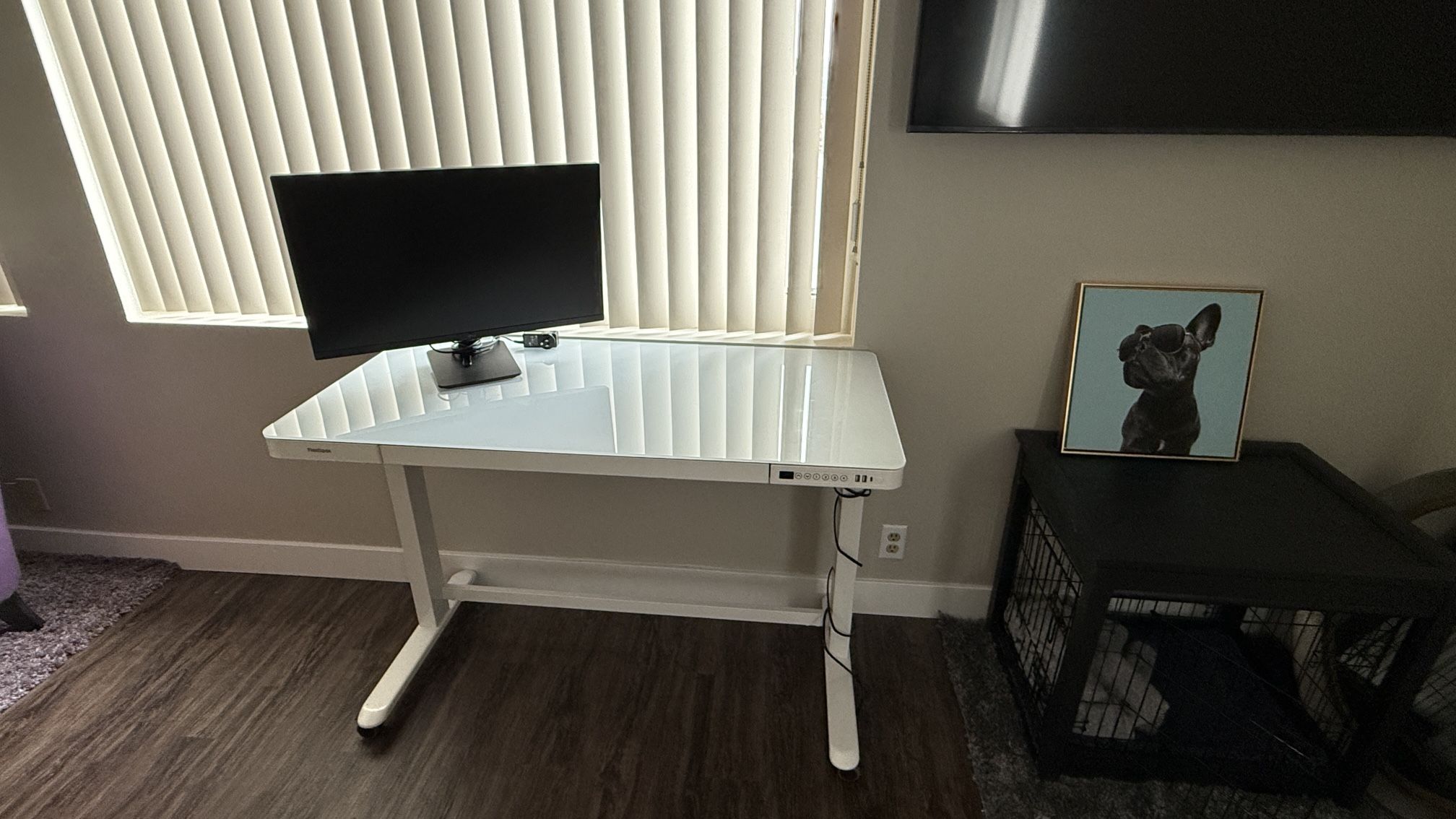 Flexispot Electric Glass Standing Desk and 27” LG Monitor