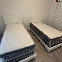 2 Twin Size Bed Frame With 2 Mattress Set .   All New Furniture And Free Delivery   Free Installation Too. 