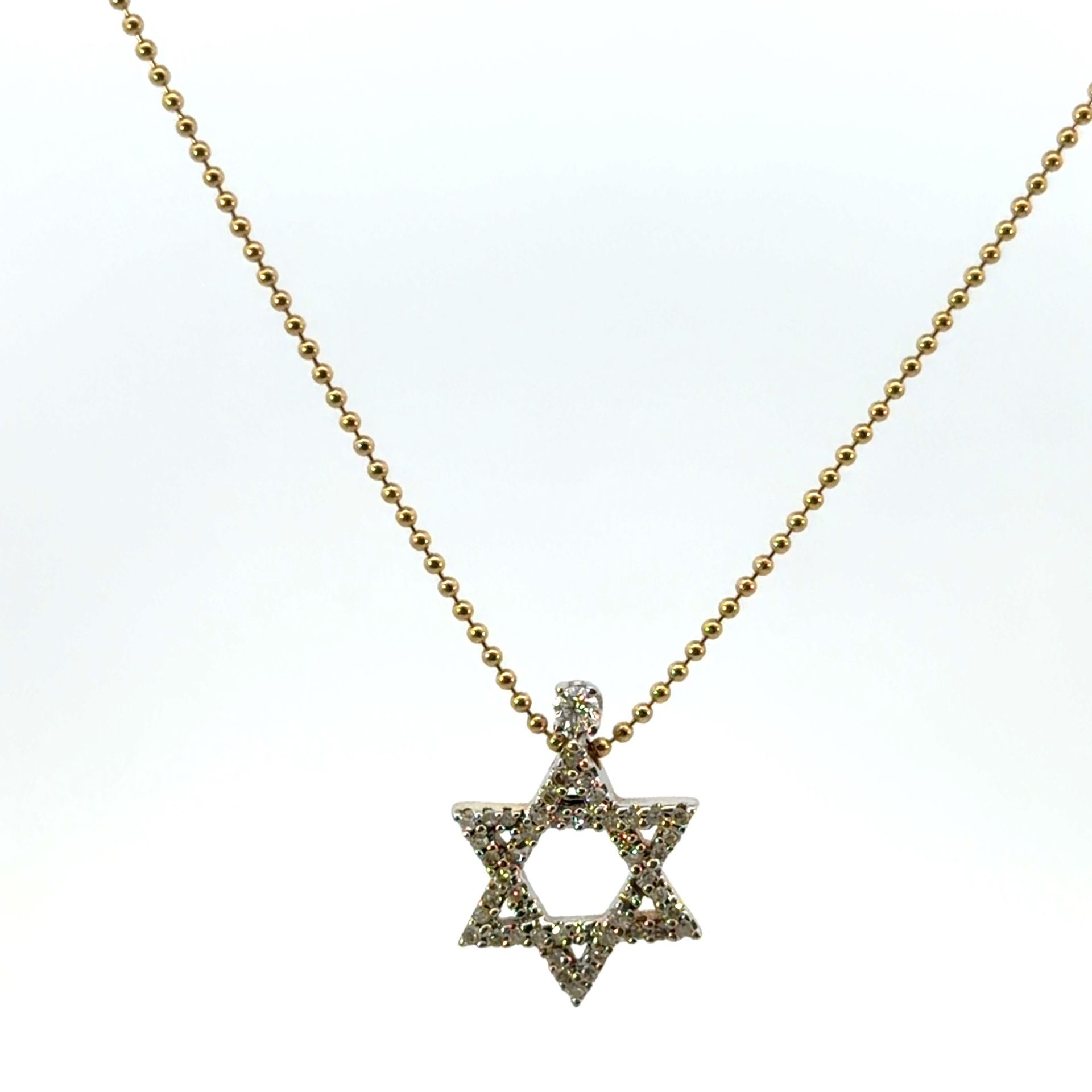Woman’s Ladies 14k Yellow Gold Diamond Star Of David Pendant On 18” Inch Ball Chain GP3112249