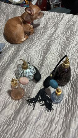Set of 4 Vintage Glass Perfume Atomizer Bottles