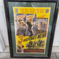 Vintage 1951 Three Desperate Men Western Numbered Movie Poster
