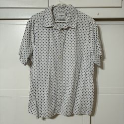 Men’s Short Sleeve Collared Button-Down Shirt - Goodfellow & Co. White/Blue Palm Trees Size XL