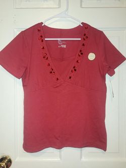 Classic Elements Women's Medium Red Layered Look Beaded Top