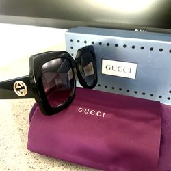 New Gucci GG0083s Oversized Square Women Black Sunglasses