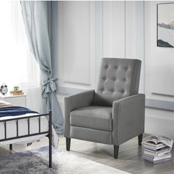 Gray Fabric Button-Tufted Recliner Chair