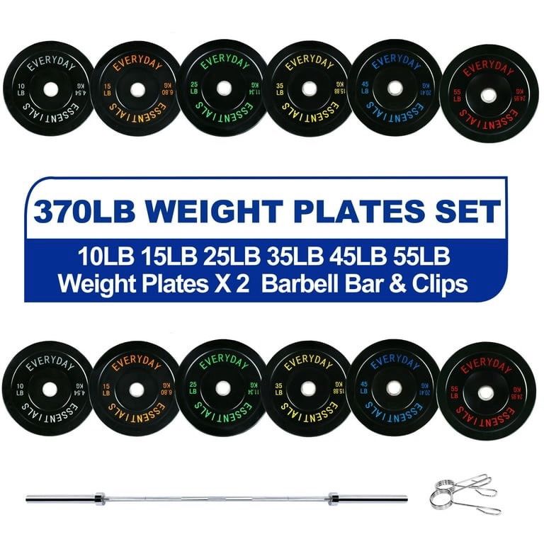 Brand New Full 370 lbs Olympic Barbell Bumper Plates  Set With Barbell And Clips