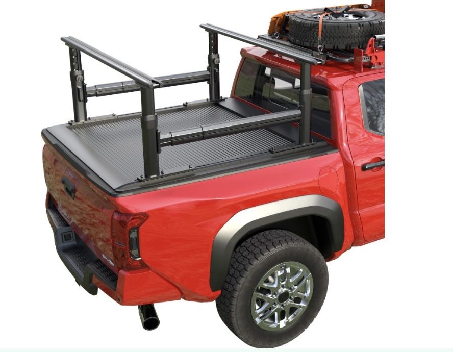 Ladder Rack For Truck With Tonneau Cover W/T-Slot Rails, 800 LBS Capacity Truck Bed Rack With Side Bars, 19"-25" Height-Adjustable Aluminum Ladder Rac