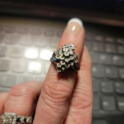 Diamond Cluster Sterling Silver Ring