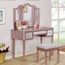 Brand New Rose Gold Mirrored Vanity w Stool