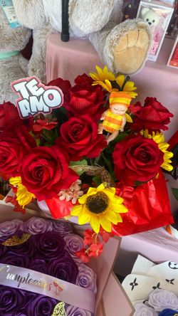 Artificial Red Rose and Sunflower Bouquet