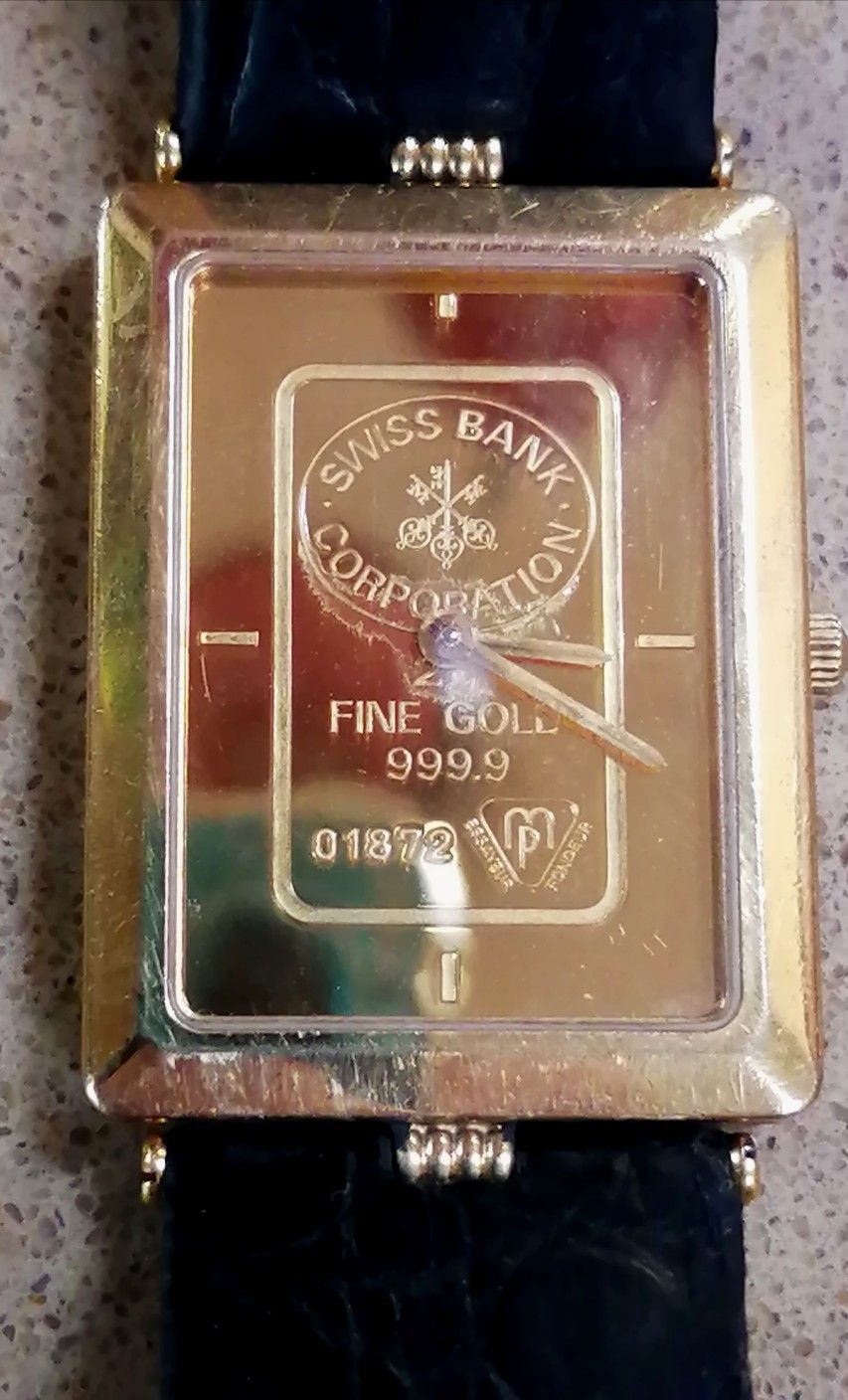 Reduced $#& Beautiful Swiss Made $ Movement Watch 99.9% Gold Face