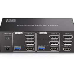 HDMI Displayport KVM Switch 8K@60Hz 3 Monitors 2 Computers 4K@120Hz USB 3.0  4 USB Devices 12V 