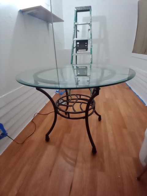 Large Round Glass Iron Dining Table