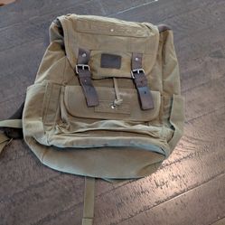 Waterproof Waxed Canvas Backpack Travel Rucksack, Leather Trimming, Military Green