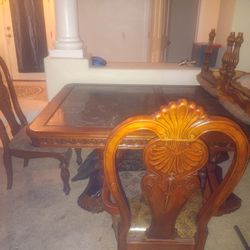 Solid Wood And Marble Table