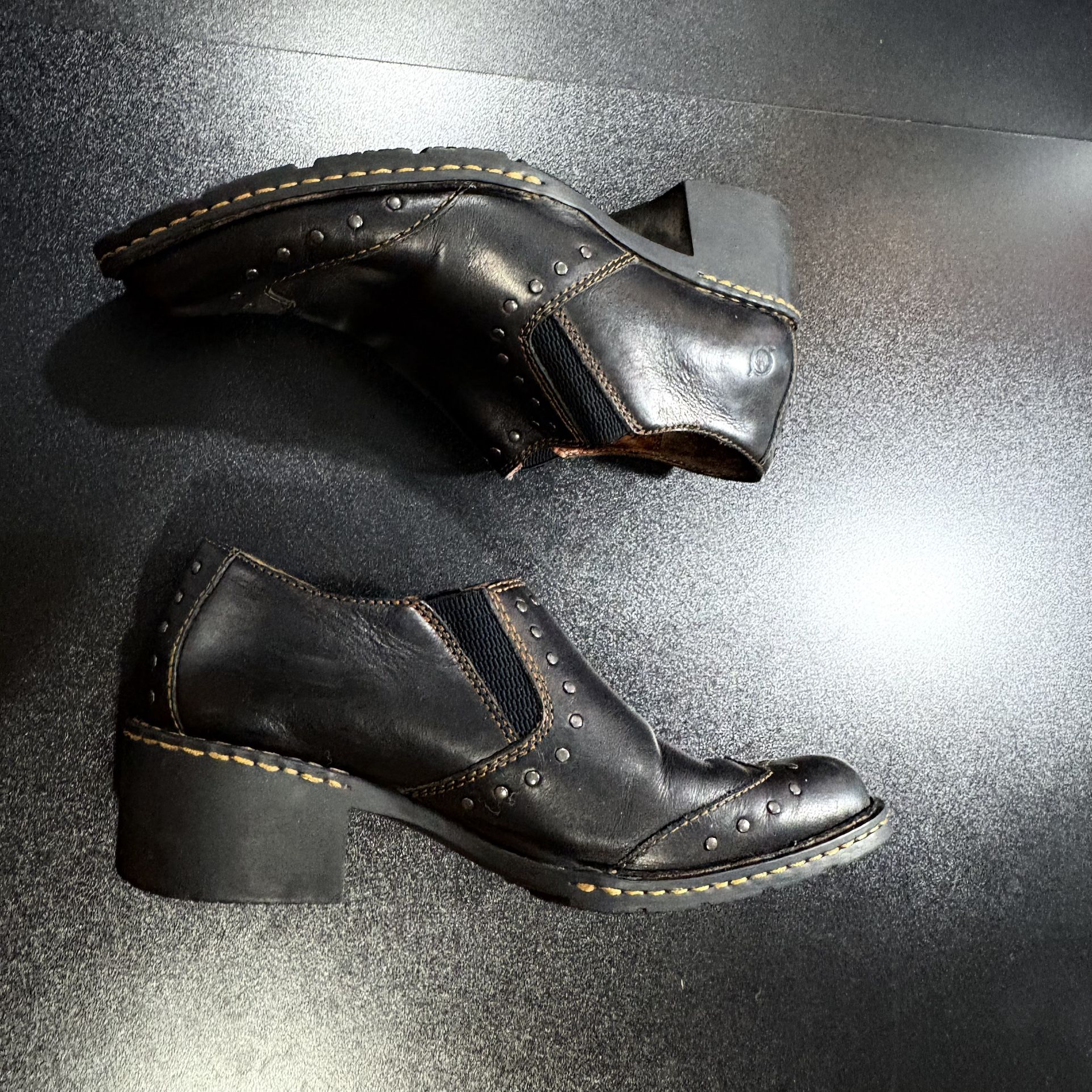Born Women Ankle Leather Moto boho Wester Boots booties sz 7.5 western black