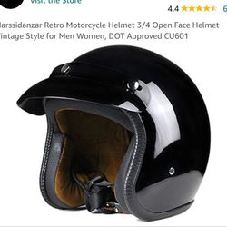 Harssidanzar Retro Motorcycle Helmet 3/4 Open Face Helmet Vintage Style for Men Women

