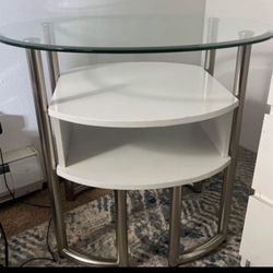 Oval Glass-White Nigth stand /End table 28”Lx24”D x25 1/2”H
