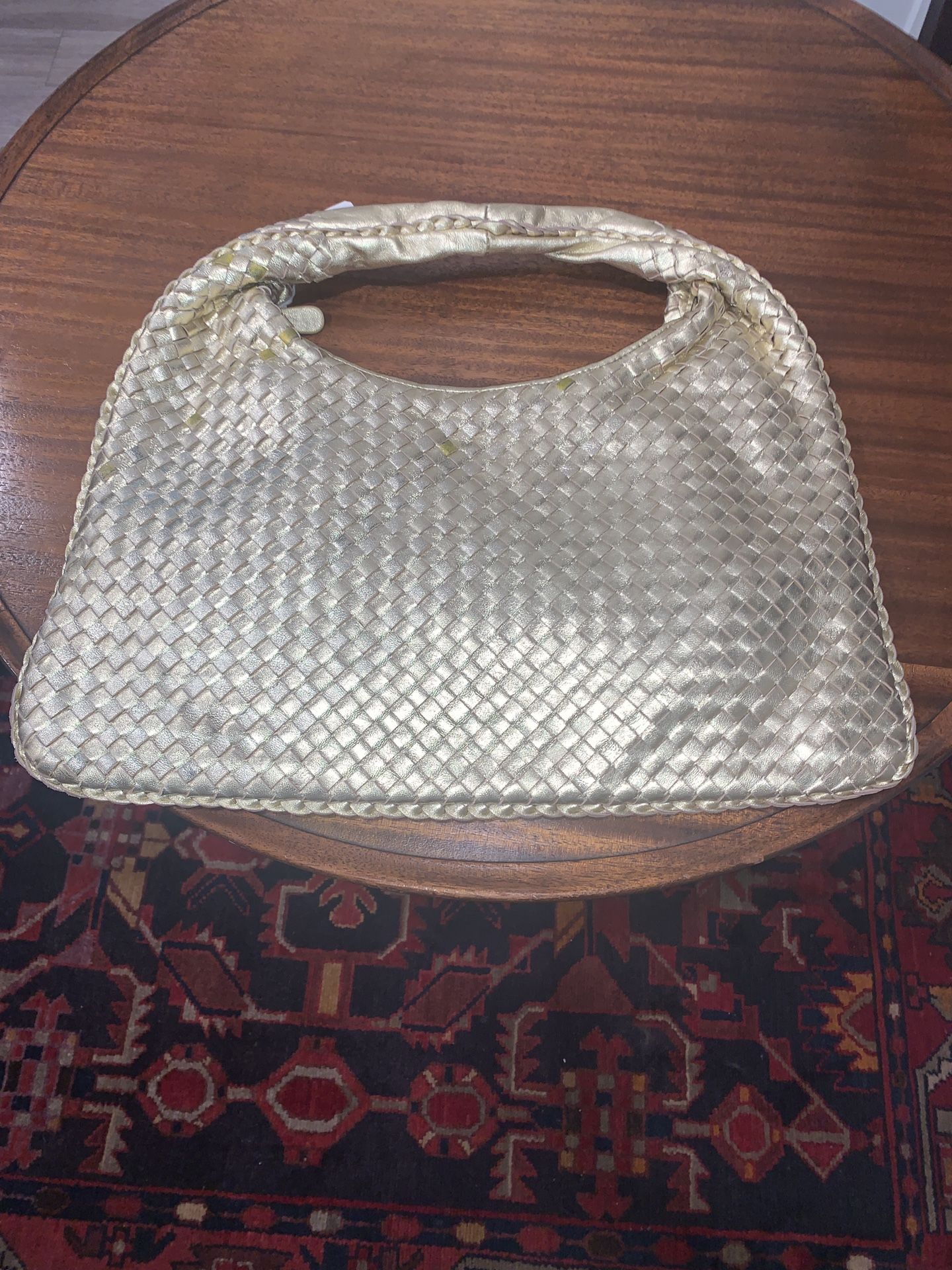 NEW ITALIAN WOVEN LEATHER BAG in GOLD
