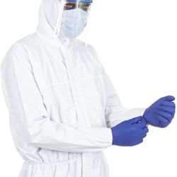 3 Pcs Disposable White Isolation Coveralls - Large
