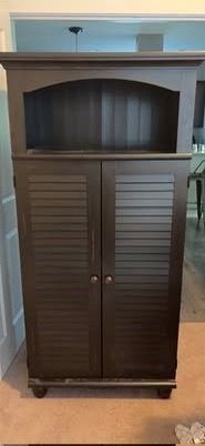 Dark Wood Cabinet with Doors and Open Shelf