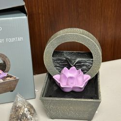 Gray and Pink Lotus tabletop Water Fountain 