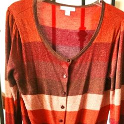 Long Sleeve Striped Multi Color Button-Front Cardigan - WORN ONCE