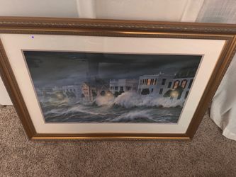 Large Framed Storm Coastal Town Art Print