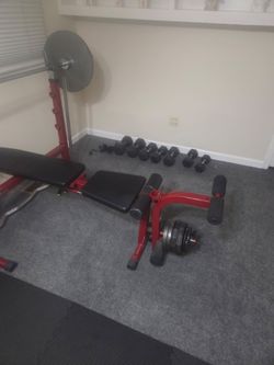 Bench Olympic bar  2 45lb plates
