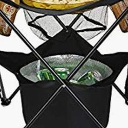 Mind Reader TAILGABLE-BLK Collapsible Folding Table with Insulated Cooler, Food Basket, and Travel Bag for Barbeque, Picnic, Camping, and Tailgate, Bl
