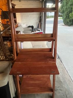 Wood Ladder Shelf Desk with Storage