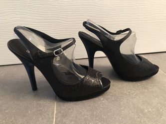 Black Satin & Sequin Dress Heels