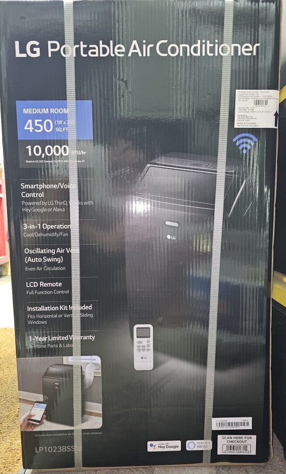 LG
10,000 (DOE) BTU 115-Volt Portable Air Conditioner Cools 450 Sq. Ft. with Dehumidifier and Wi-Fi in Black