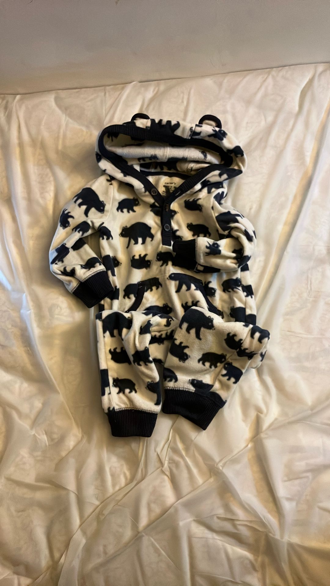 Cream/ Dark Blue With bear Baby 12m Fleece Pjs Without Footed