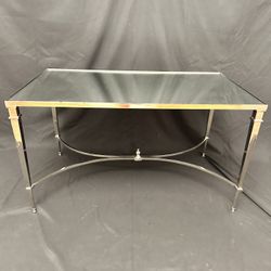 FRENCH SQUARE LEG COCKTAIL TABLE- NICKEL WITH MIRROR- EXCELLENT CONDITION!