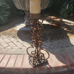 Vintage cast iron Spanish style large candlelabra with candle