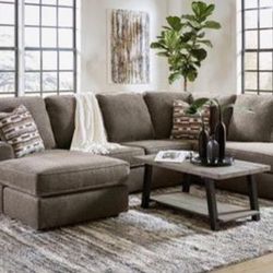 Ashley Brand Double Chaise Sectional Sofa Couch In Tan 