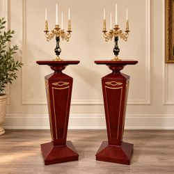 Luxury Mahogany & Gold Pedestal Stands with Matching Candelabras – Pair 4 feet tall