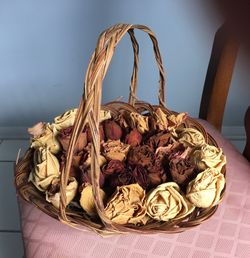 Dried Roses in Basket